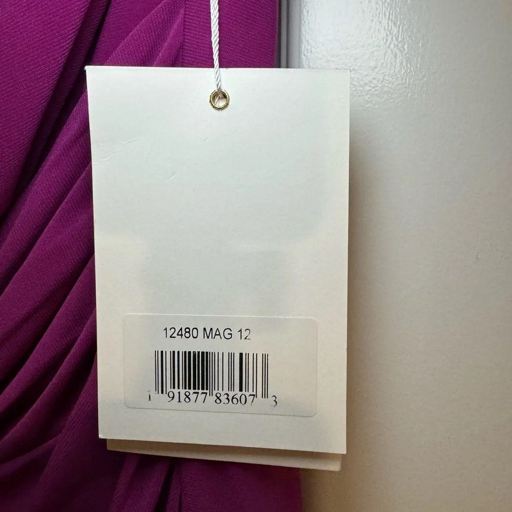NWT Mac Duggal 12480 Women’s One Shoulder Midi Length Dress Magenta Size 12 - Picture 7 of 9